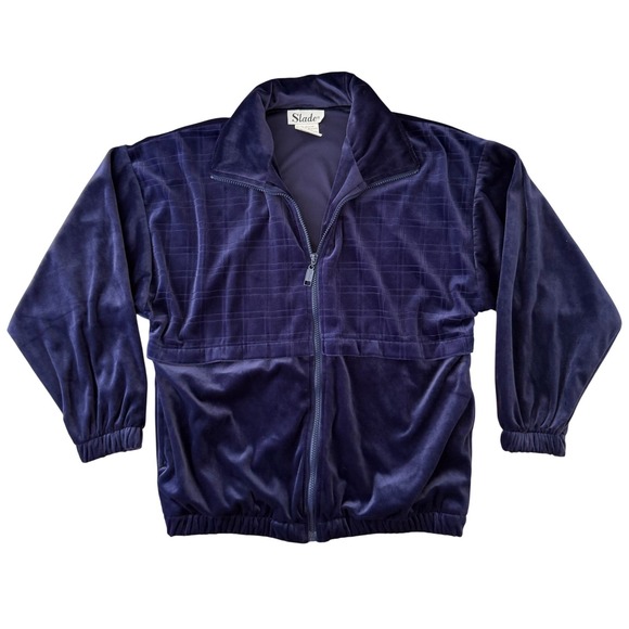 Slade Jackets & Blazers - Vintage Slade Velour Track Jacket Petite M Blue Velvet Y2K Athleisure Zip Up